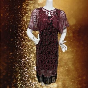 1920s Great Gatsby Sequin Dress with Fringe size XL 2 piece